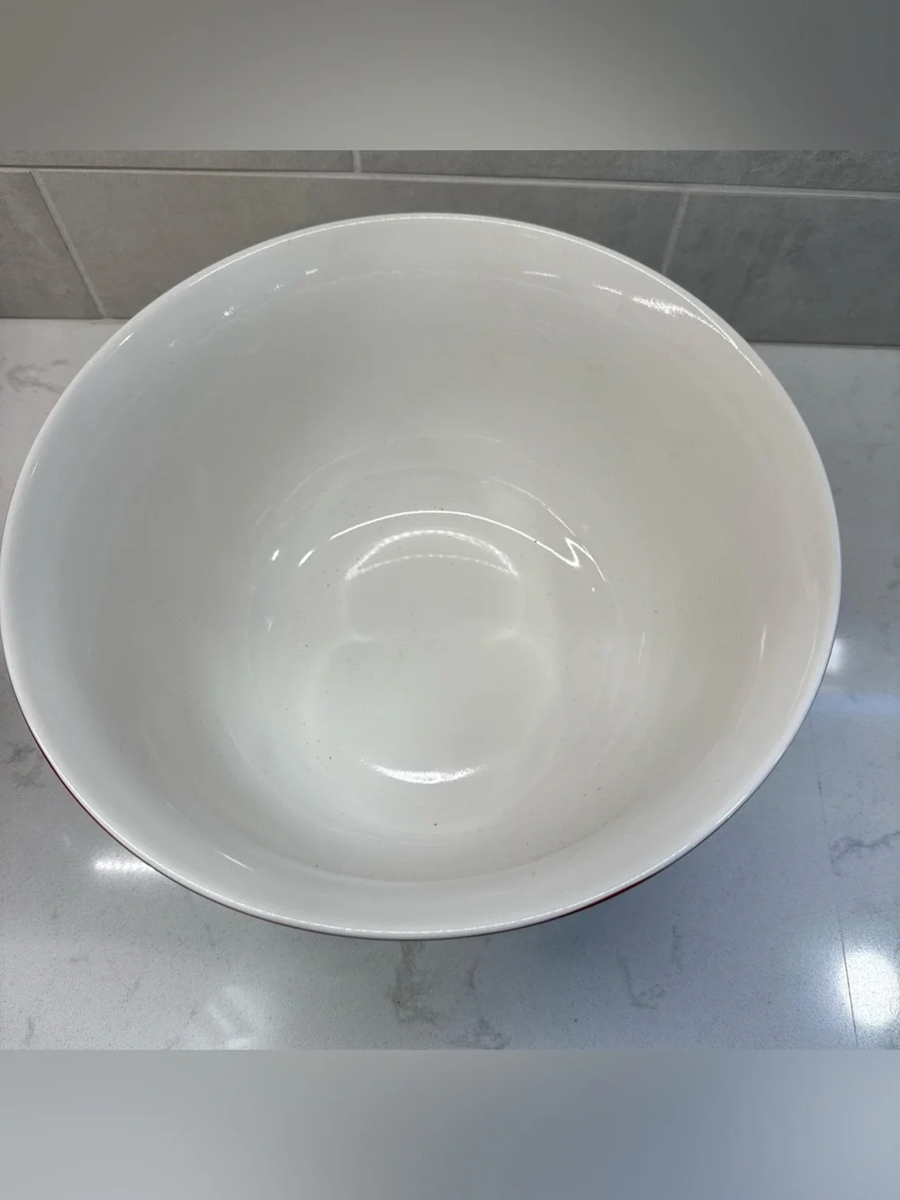 Pottery barn Festive Holiday Forest Gnome large Mixing Bowl with Red Rim